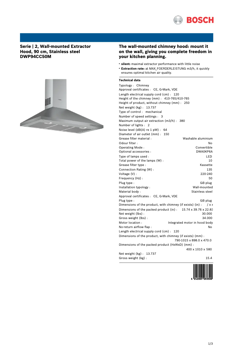 Page 1 de la notice Manuel utilisateur Bosch DWP94CC50M