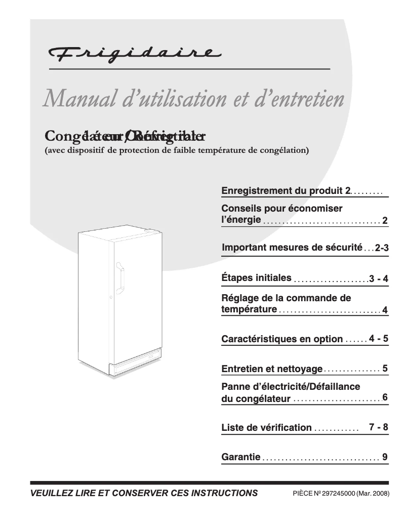 Page n°1 - Manuel utilisateur Frigidaire FKC17F7QT