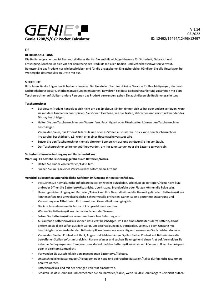 Page n°1 - Manuel utilisateur Genie 120 B