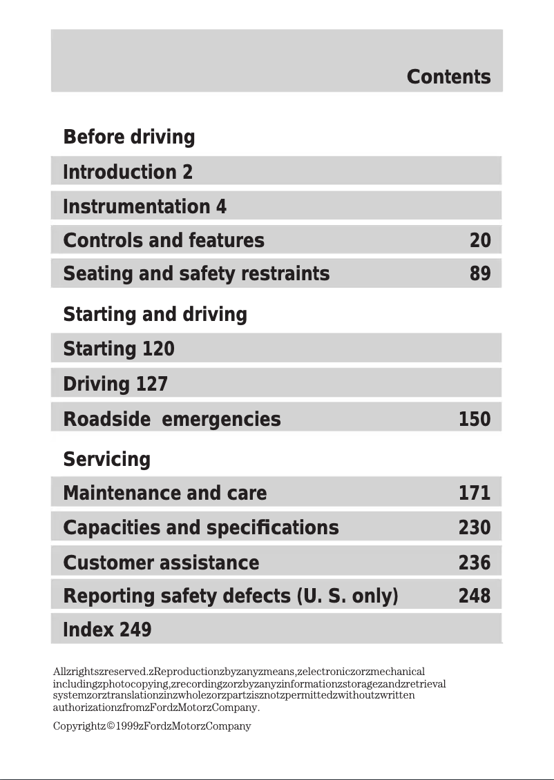 Page 1 de la notice Manuel utilisateur Mercury Cougar (1999)