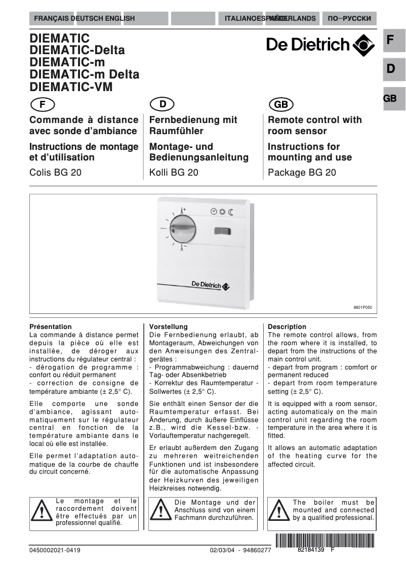 Página 1 del manual Manual de usuario De Dietrich Delta DIEMATIC-VM