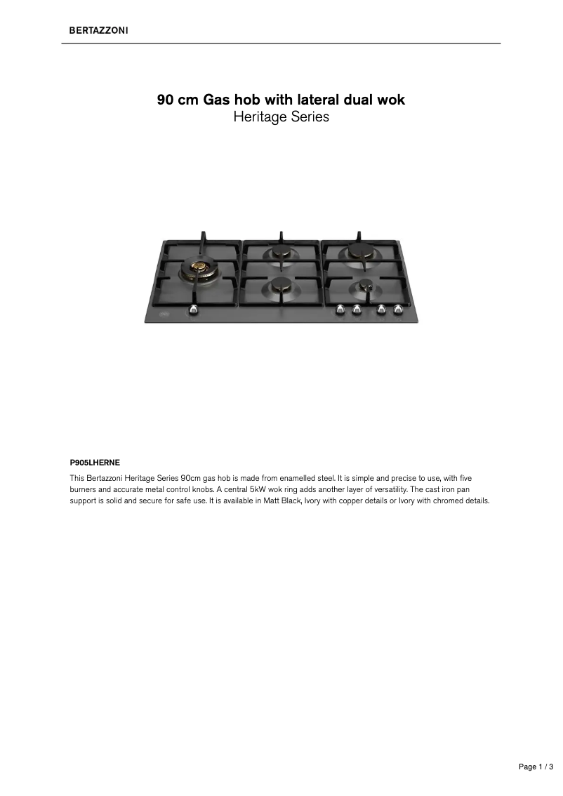 Page n°1 - Fiche technique Bertazzoni P905LHERNE