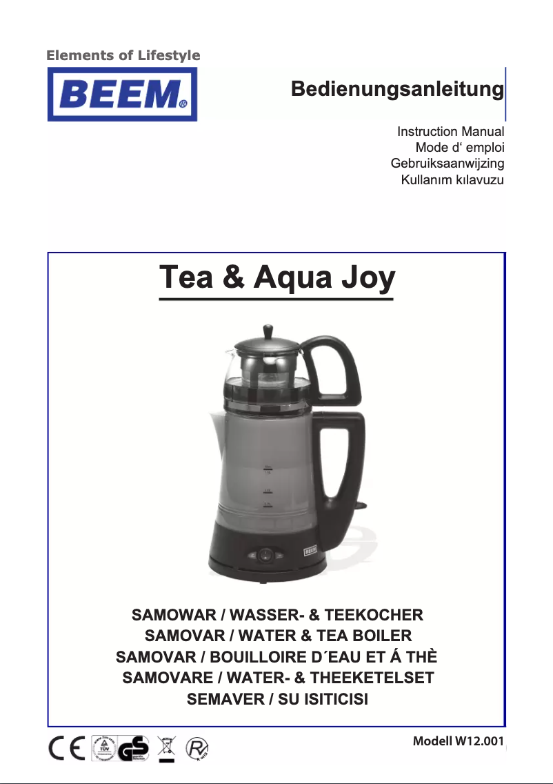 Page 1 de la notice Manuel utilisateur BEEM Tea & Aqua Joy W12.001