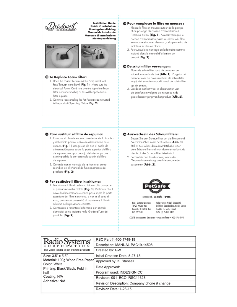 Page n°1 - Manuel utilisateur PetSafe Drinkwell PAC19-14508