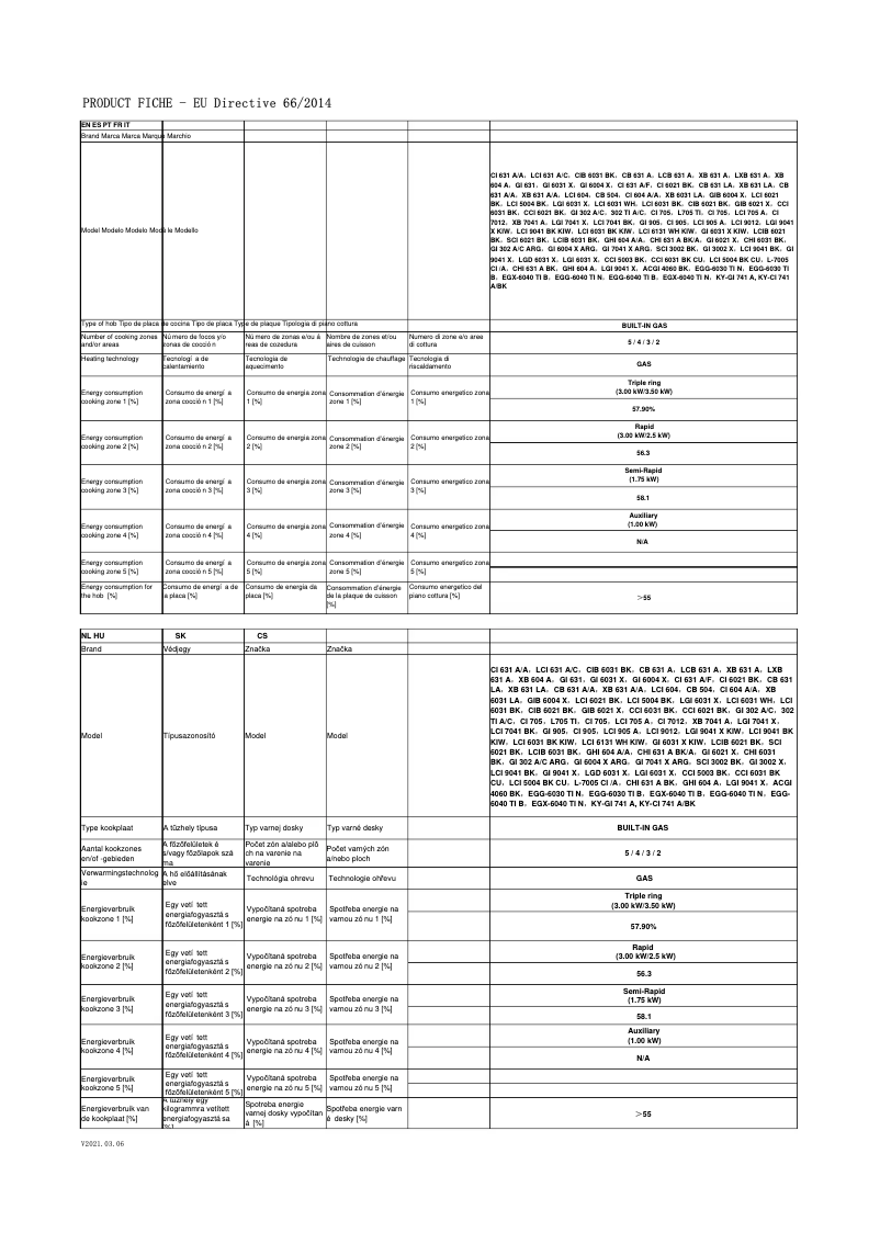 Page 1 de la notice Label énergétique CATA LGI 9041 X