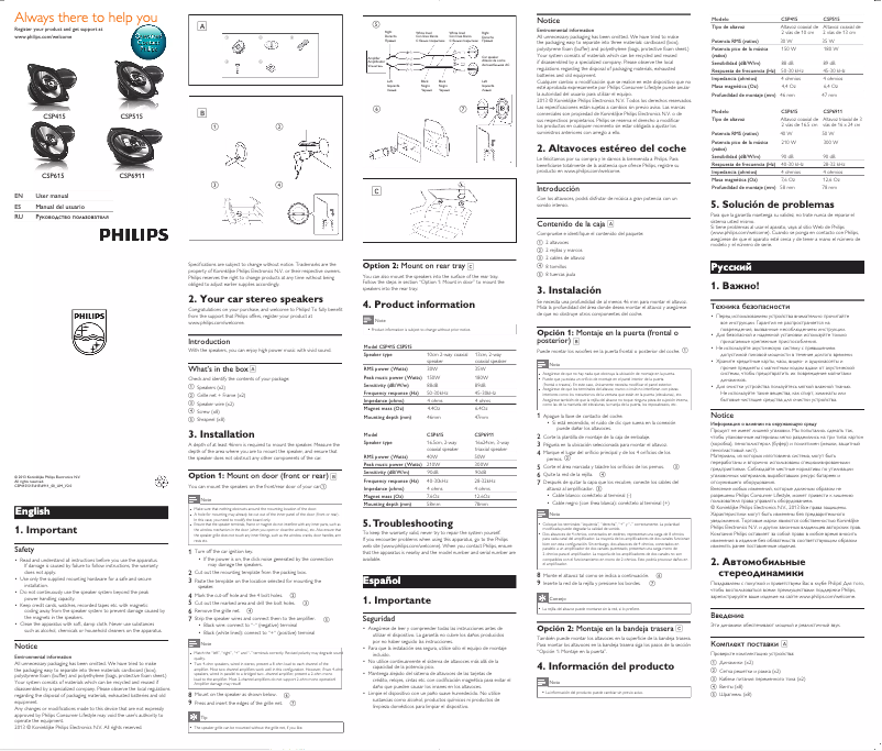 Page 1 de la notice Guide de démarrage rapide Philips CSP6911
