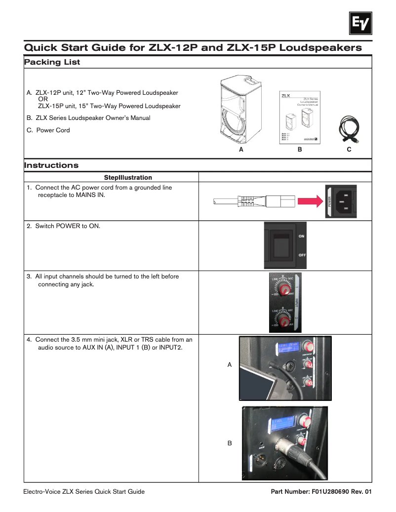 Page 1 de la notice Guide de démarrage rapide Electro-Voice ZLX‑15P‑G2