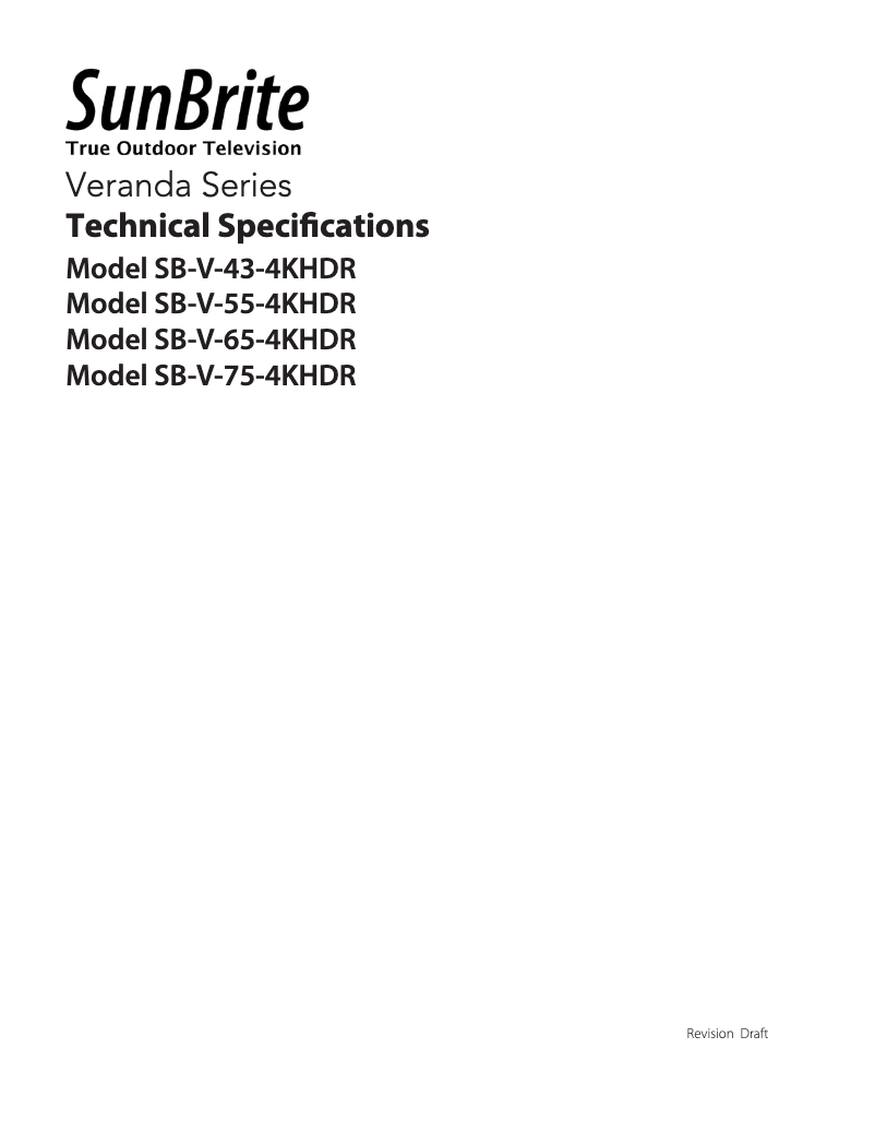 Page 1 de la notice Fiche technique SunBriteTV SB-V-65-4KHDR-BL