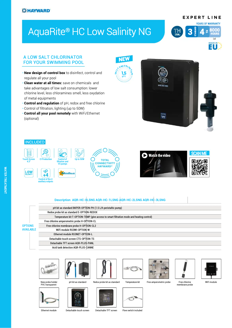 Page 1 de la notice Fiche technique Hayward AquaRite HC Low Salinity