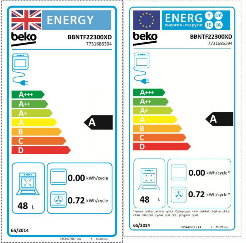 Page 1 de la notice Label énergétique Beko BBNTF22300XD