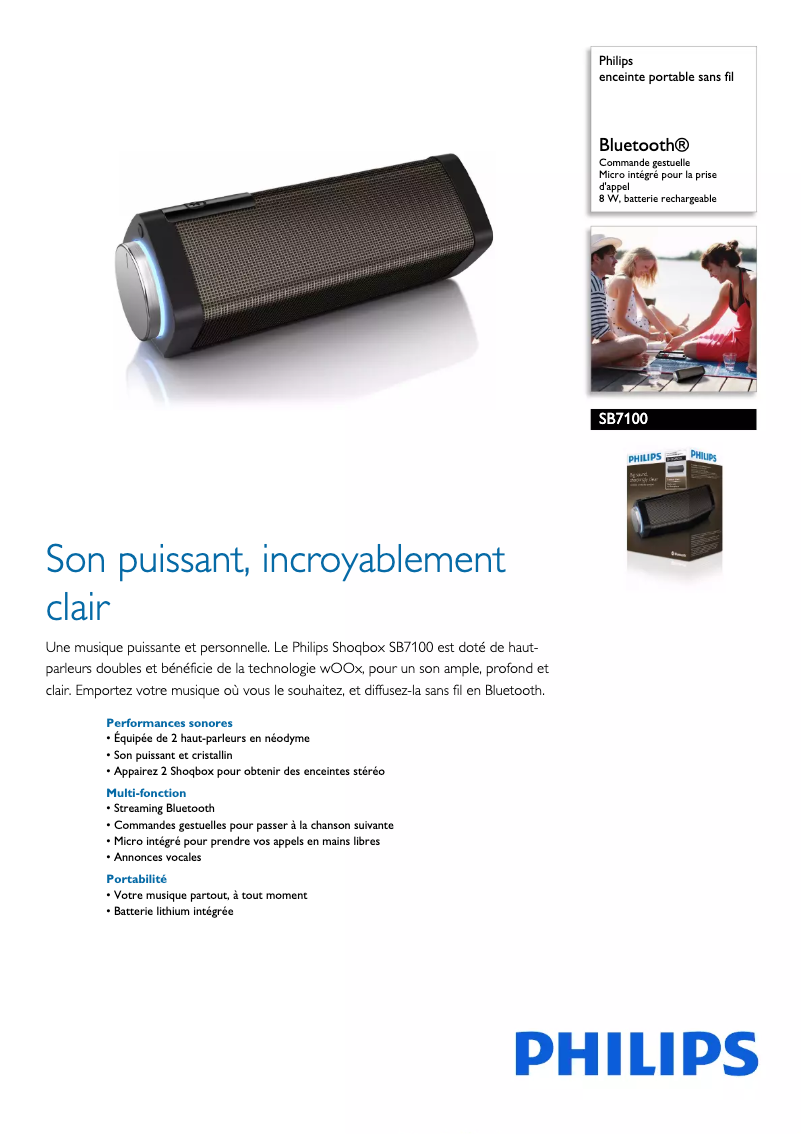 Page 1 de la notice Fiche technique Philips SB7100