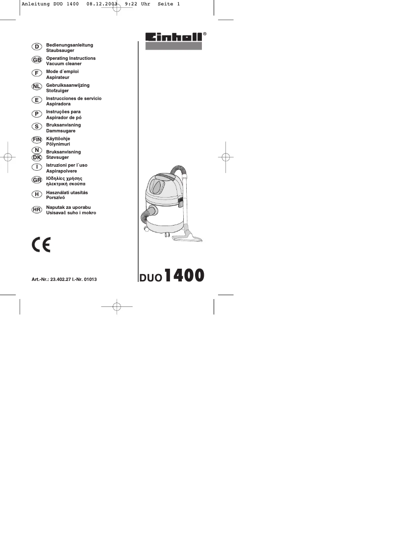 Page n°1 - Manuel utilisateur Einhell DUO 1400