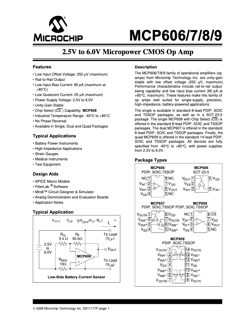 Página 1 del manual Ficha técnica Microchip MCP606