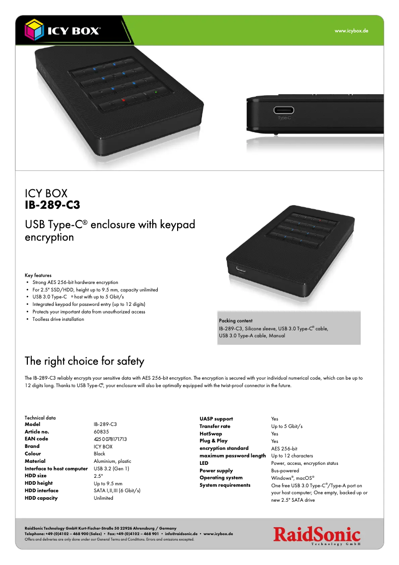 Página 1 del manual Ficha técnica Icy Box IB-289-C3