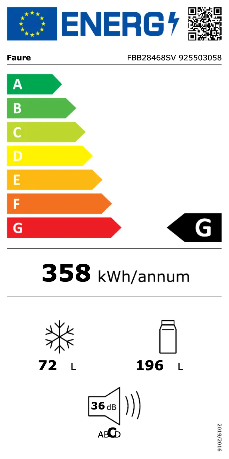 Page n°1 - Label énergétique Faure FBB28468SV