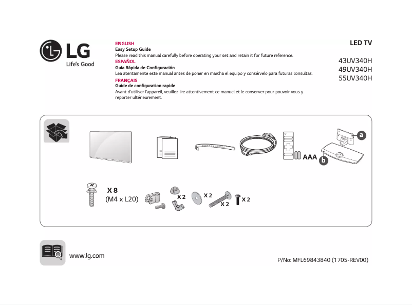 Page 1 de la notice Manuel utilisateur LG 43UV340H
