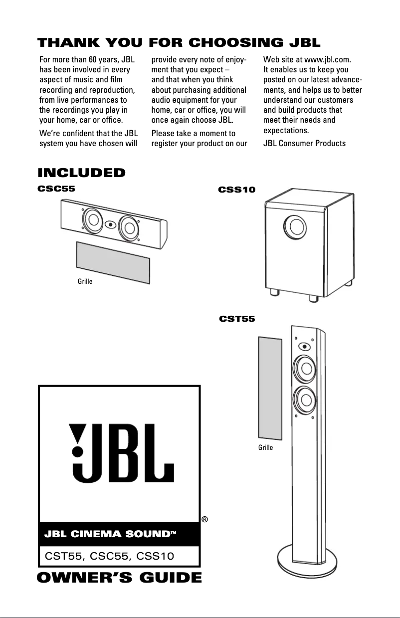 Page 1 de la notice Manuel utilisateur JBL Cinema Sound CSS10
