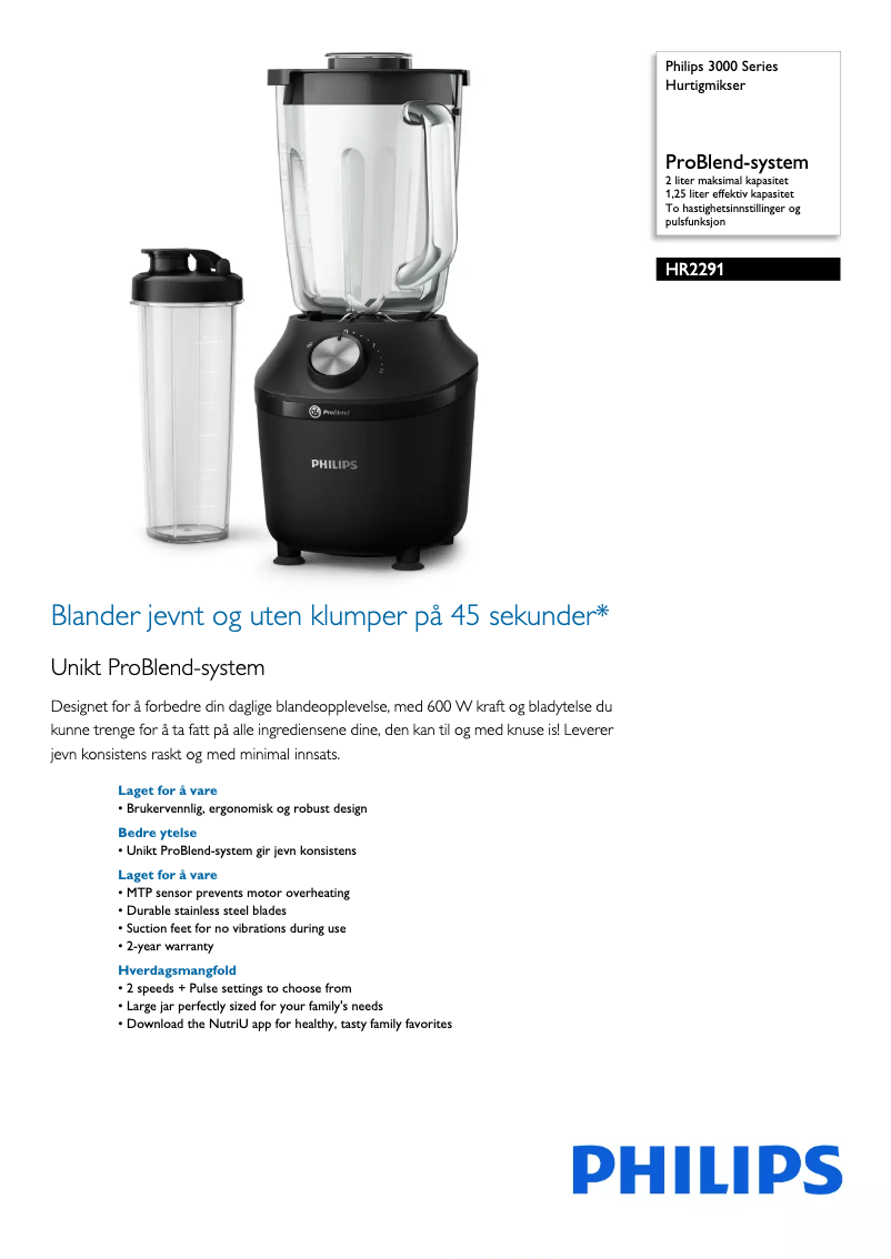 Page 1 de la notice Brochure Philips 3000 Series HR2291