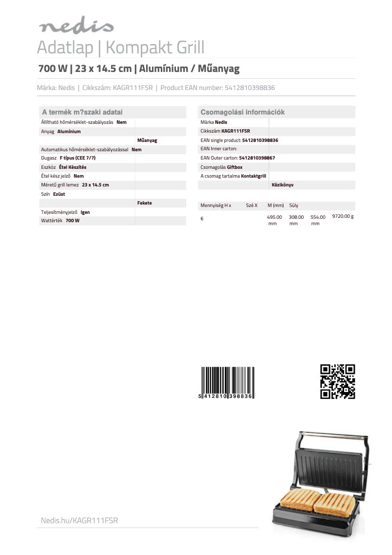 Page 1 de la notice Manuel utilisateur Nedis KAGR111FSR