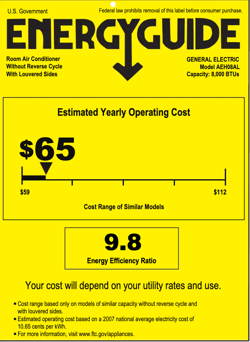Página 1 del manual Etiqueta energética GE AEH08AL