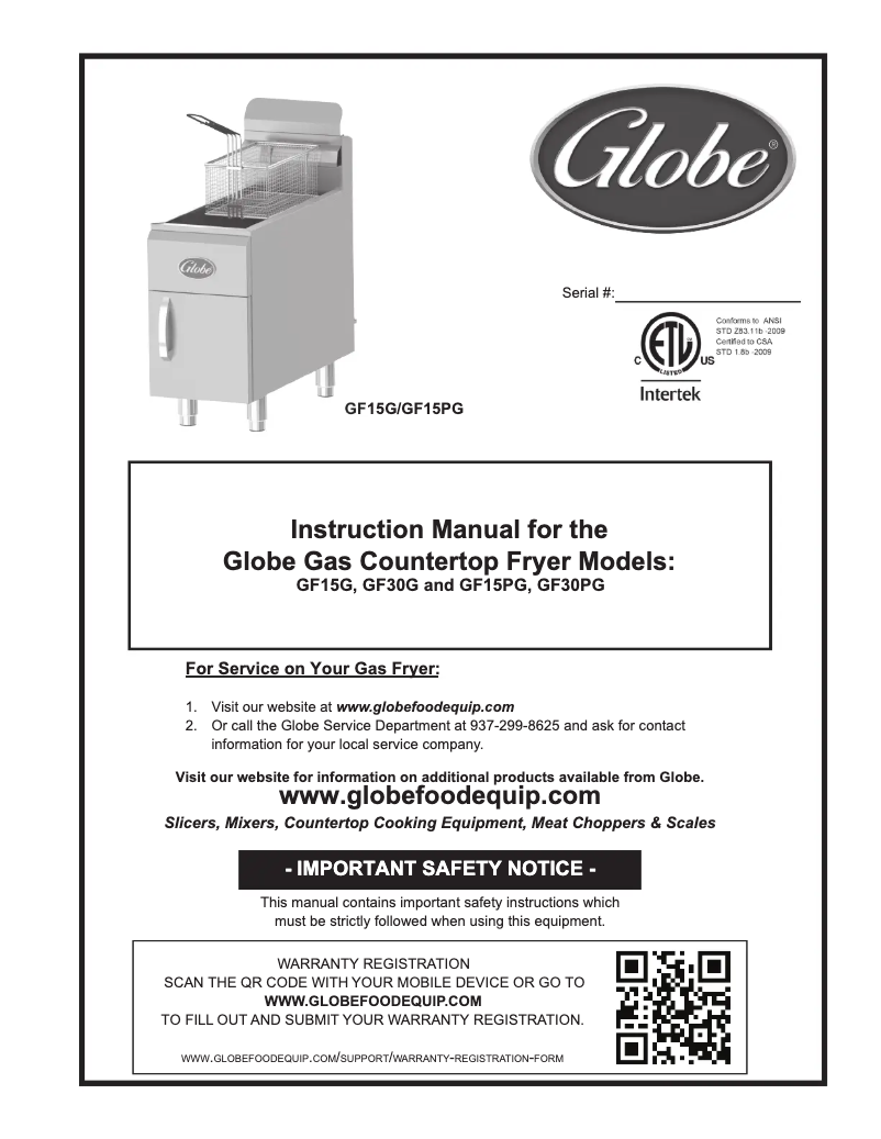 Page 1 de la notice Manuel utilisateur Globe GF15G