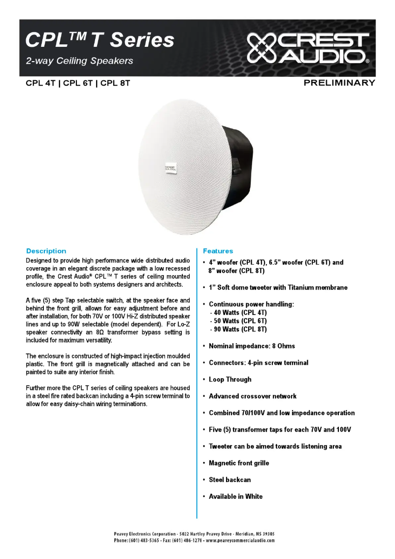 Page n°1 - Fiche technique Crest Audio CPL 6T