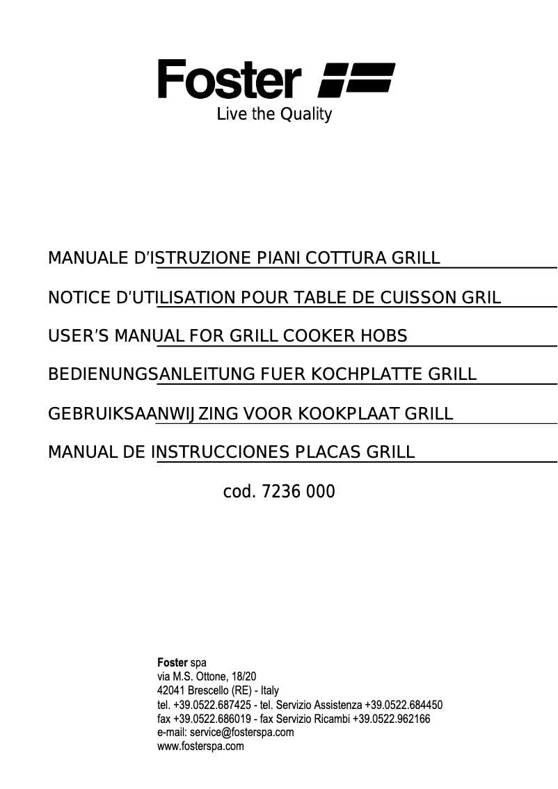 Page 1 de la notice Manuel utilisateur Foster S4000.Domino.Grill