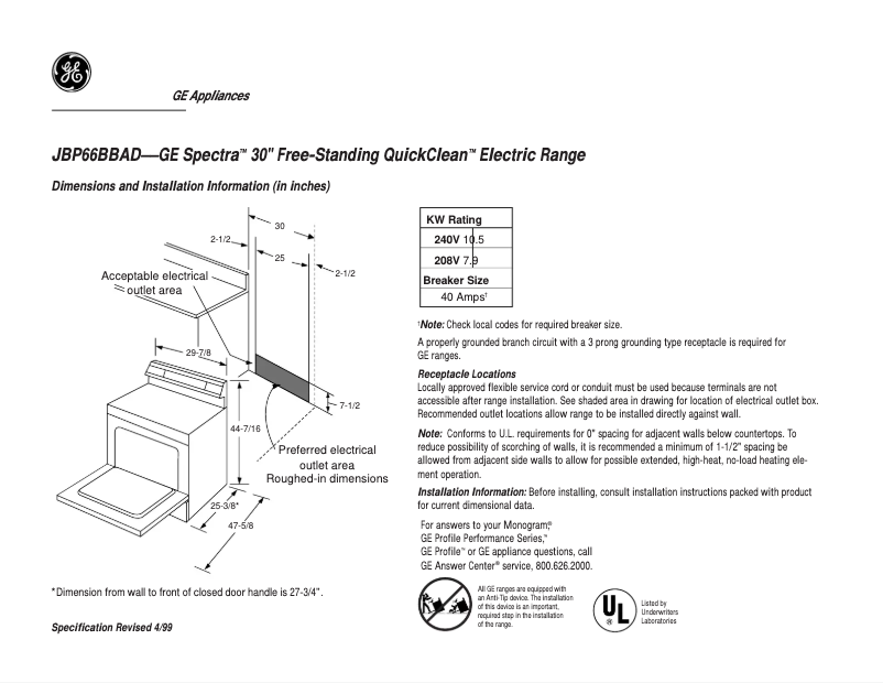 Imagen de la primera página del manual del dispositivo Spectra JBP66BBCT