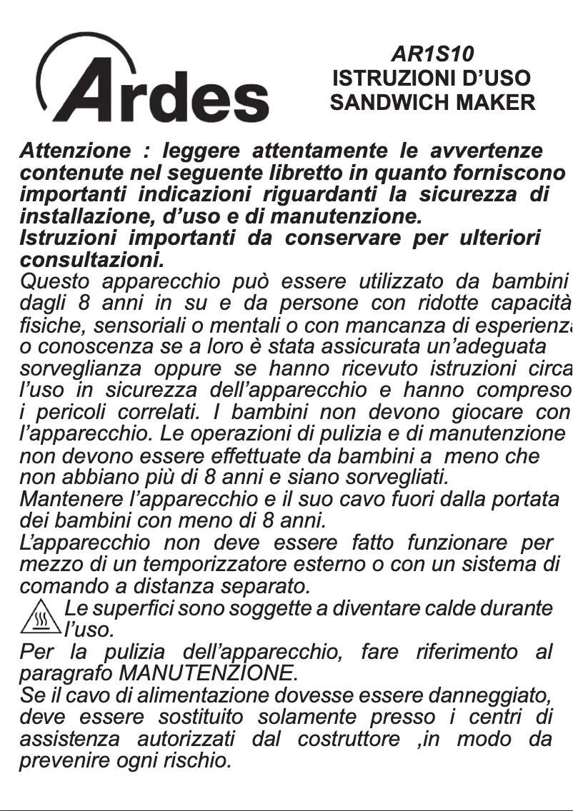 Image de la première page du manuel de l'appareil AR1S10