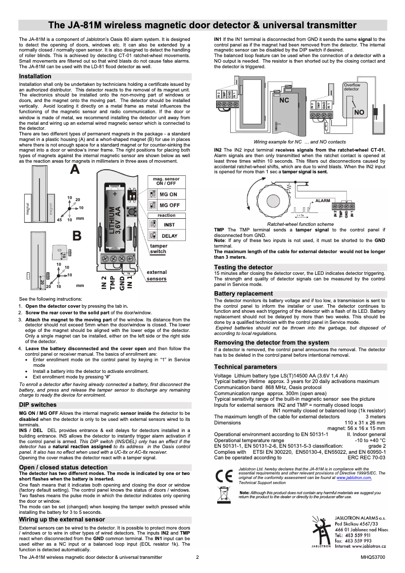 Imagen de la primera página del manual del dispositivo JA-81M