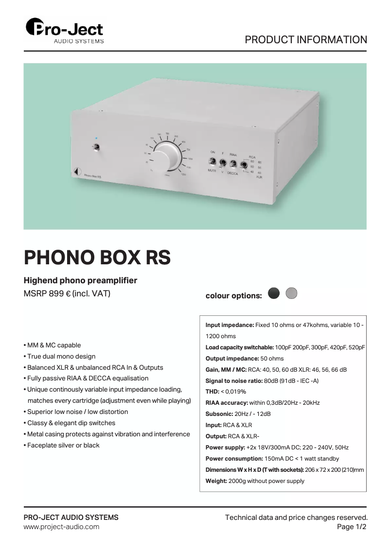 Page n°1 - Manuel utilisateur Pro-Ject Phono Box RS
