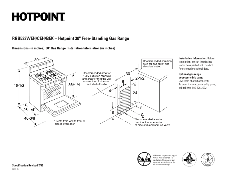 Page 1 de la notice Fiche technique Hotpoint RGB533CEHCC