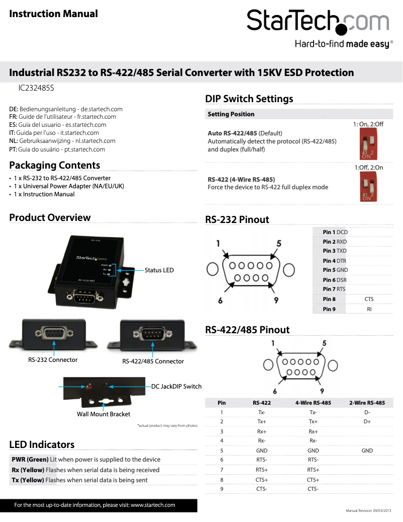 Page 1 de la notice Manuel utilisateur StarTech.com IC232485S