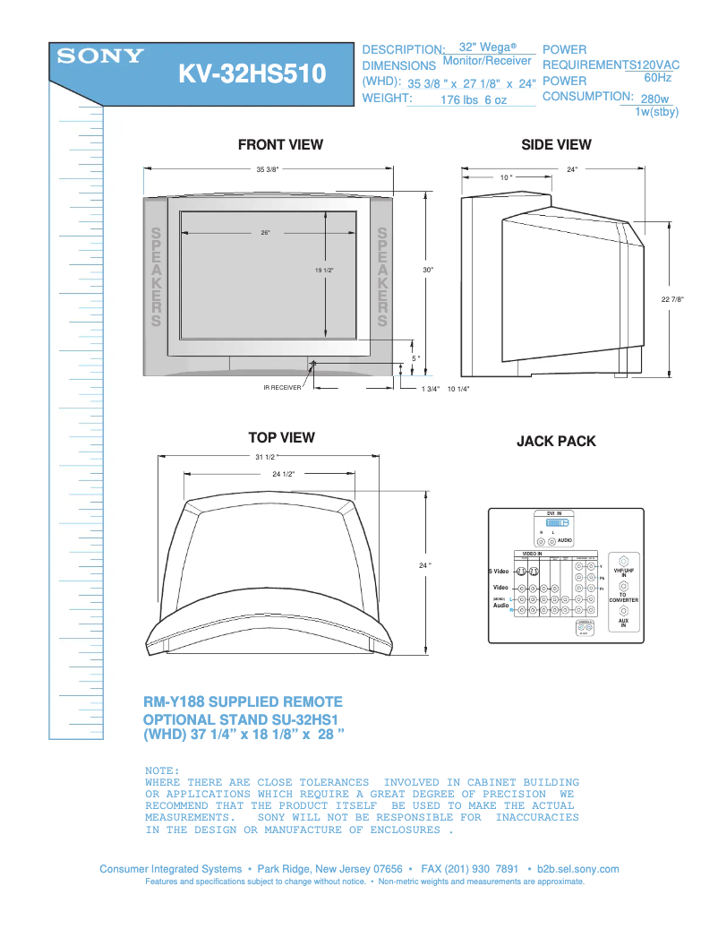 Page 1 de la notice Guide d'installation Sony KV-32HS510