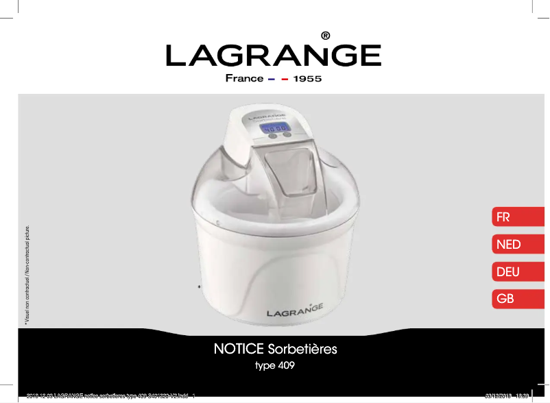 Page 1 de la notice Manuel utilisateur Lagrange Sorbetières 409026