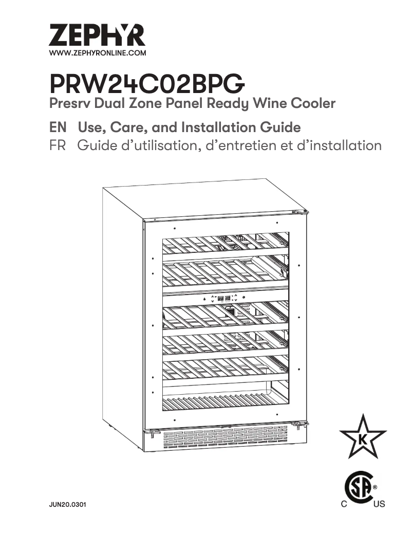 Page 1 de la notice Manuel utilisateur Zephyr PRW24C02BPG