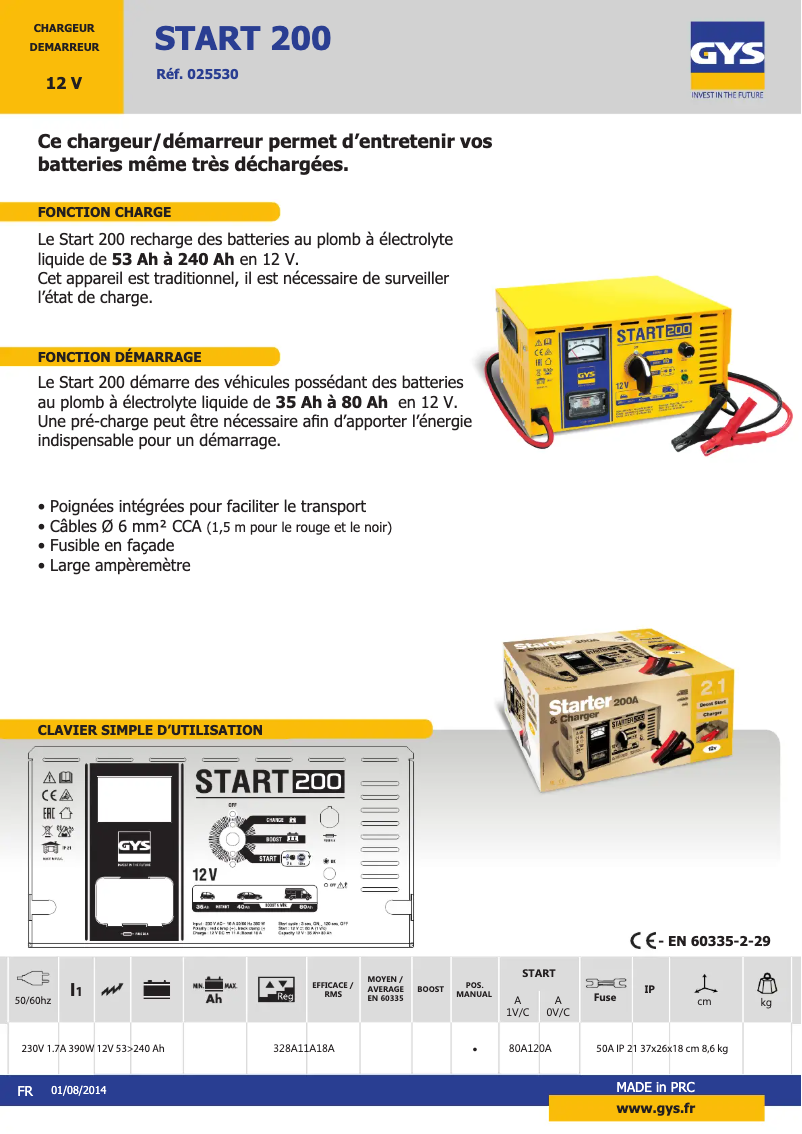 Page n°1 - Fiche technique GYS Start 200