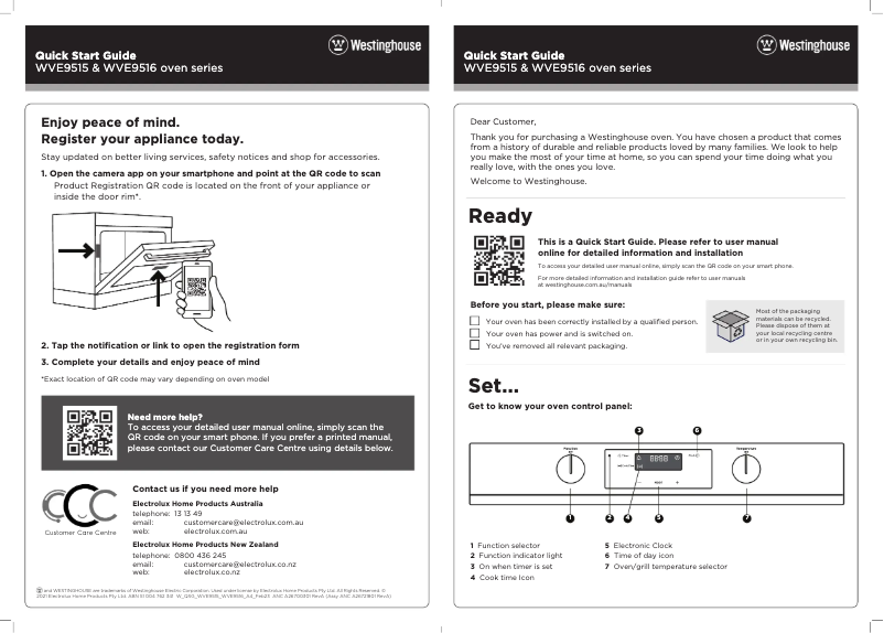 Page n°1 - Guide de démarrage rapide Westinghouse WVE9515SD