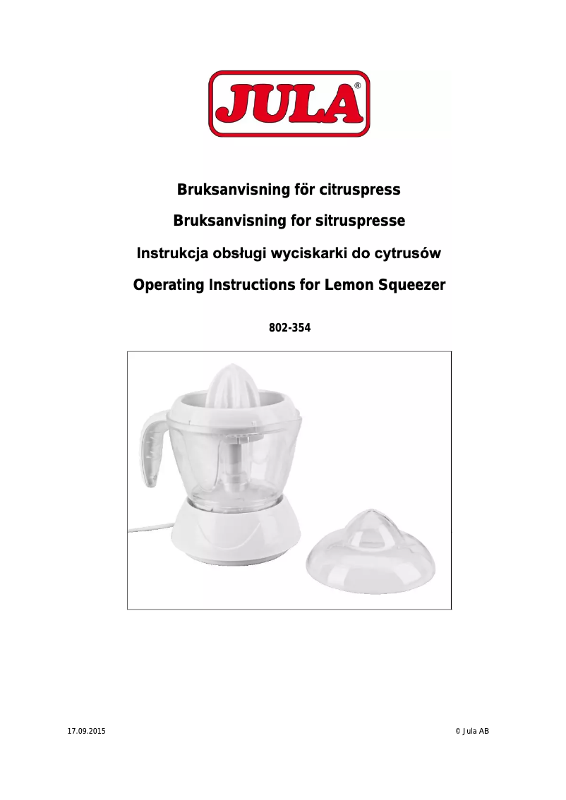 Image de la première page du manuel de l'appareil 802-354