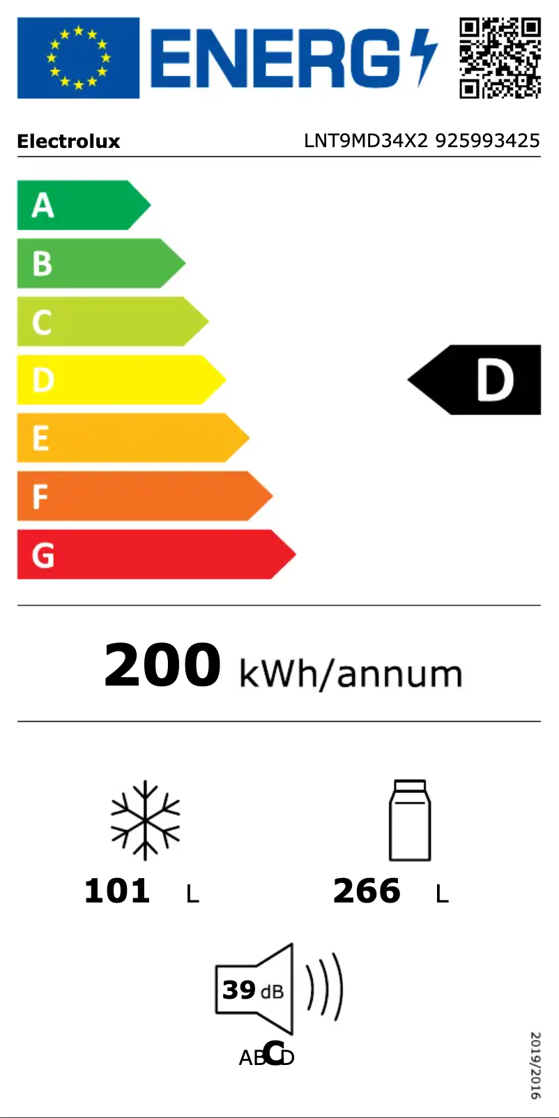 Page n°1 - Label énergétique Electrolux LNT9MD34X2