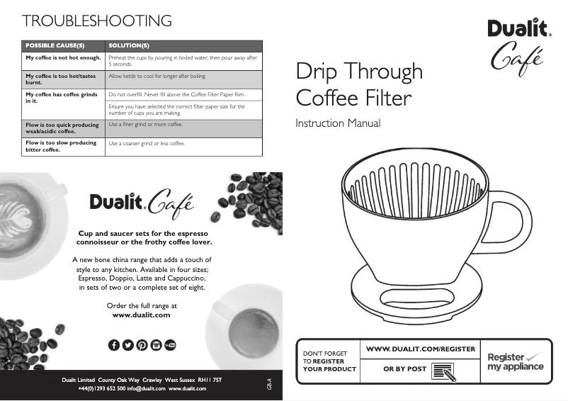 Image de la première page du manuel de l'appareil Drip Through Coffee Filter