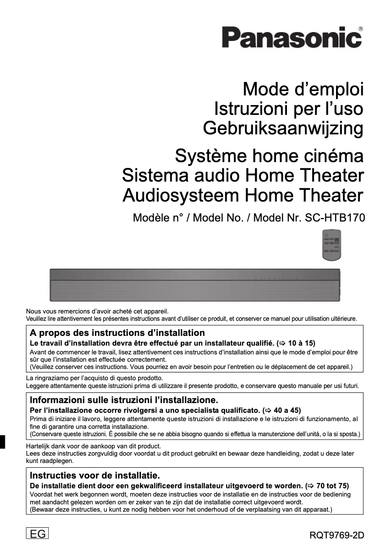 Page 1 de la notice Manuel utilisateur Panasonic SC-HTB170