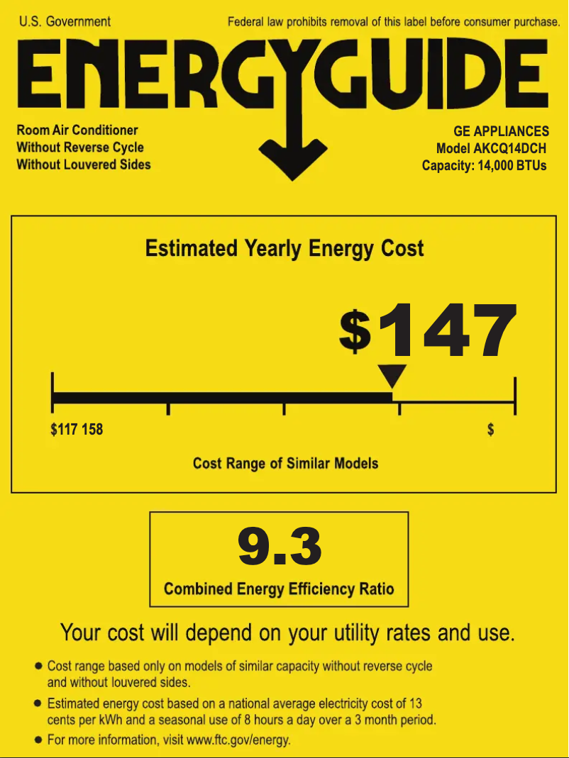 Page 1 de la notice Label énergétique GE AKCQ14DCH
