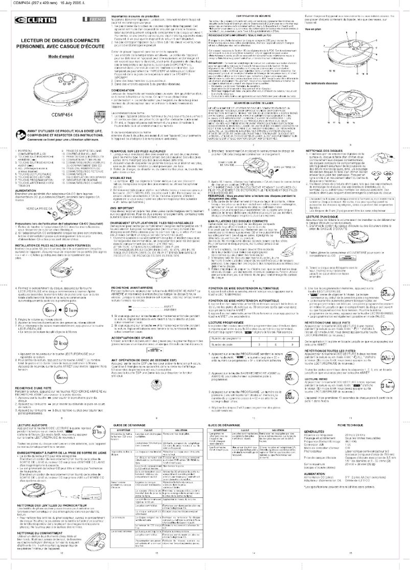 Page 1 de la notice Manuel utilisateur Curtis CDMP454