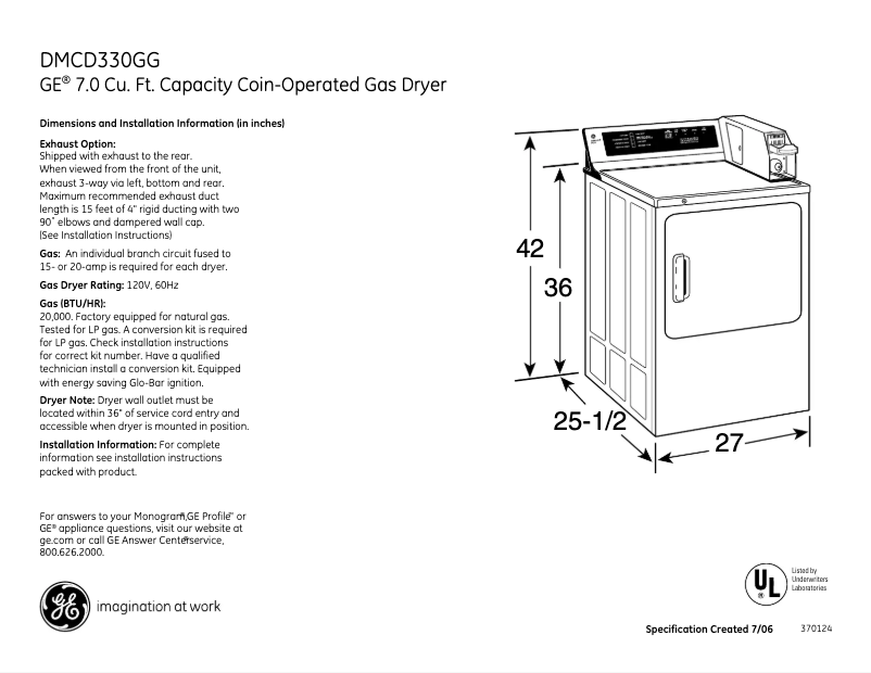 Page n°1 - Fiche technique GE DMCD330GGWC