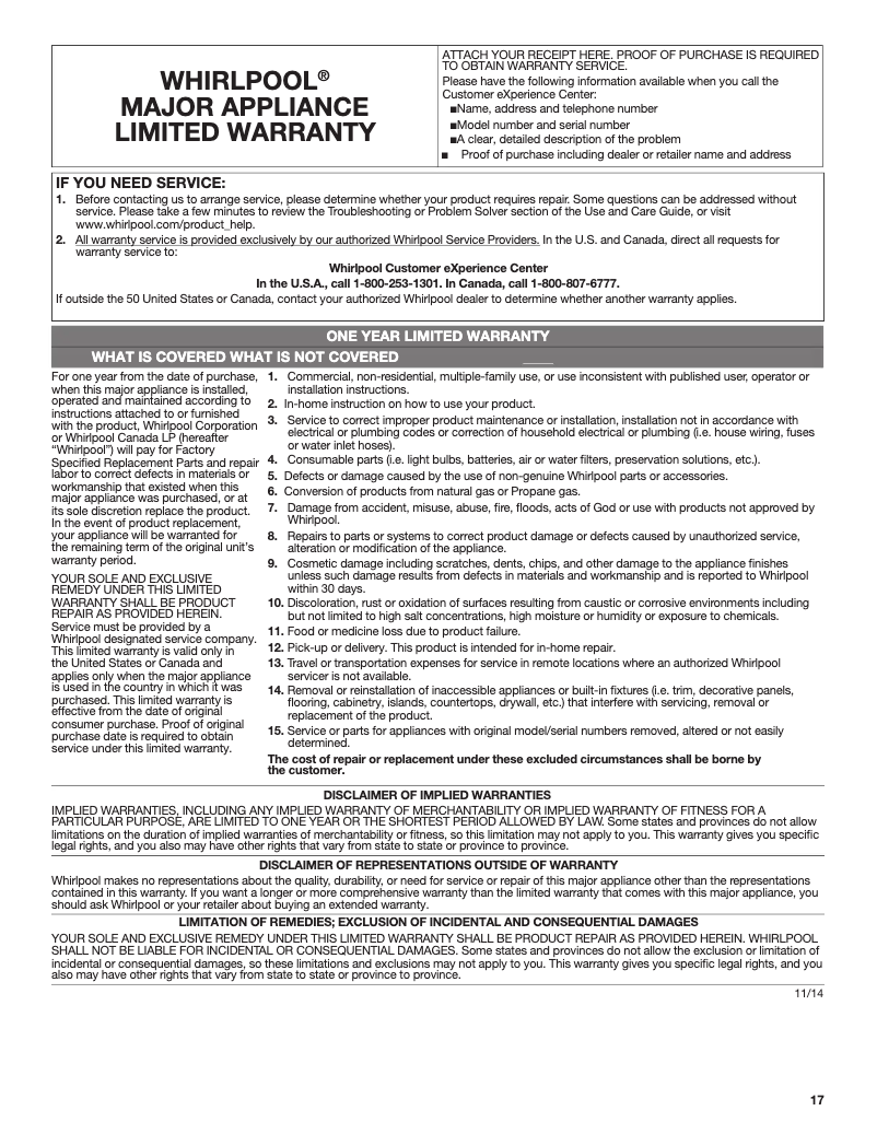First page image of the manual for WOS72EC7HV