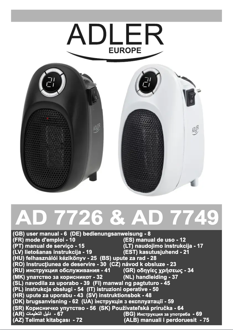 Page 1 de la notice Manuel utilisateur Adler AD 7726