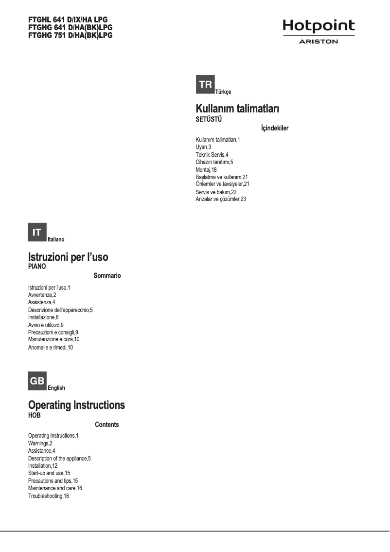 Page 1 de la notice Manuel utilisateur Hotpoint F100501