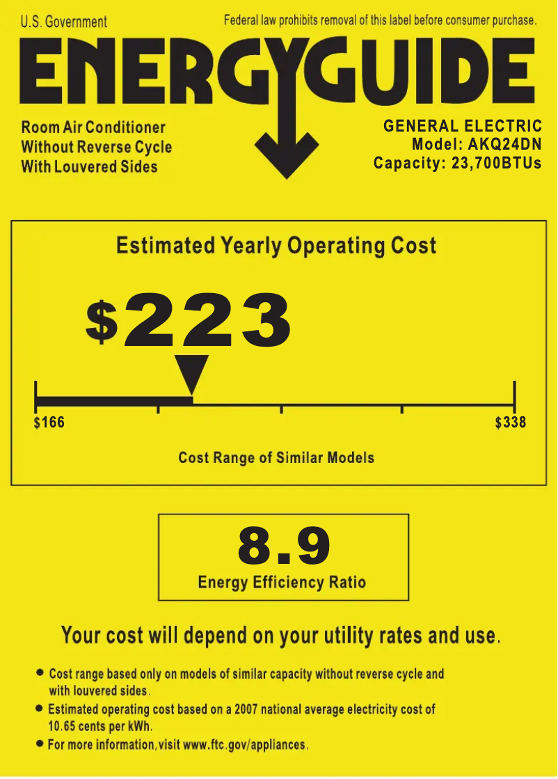 Page 1 de la notice Label énergétique GE AKQ24DN