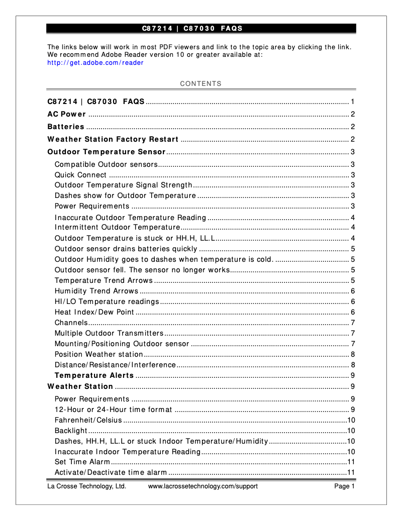 Page n°1 - FAQ La Crosse Technology C87214